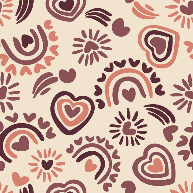 Flannel fabric Hearts Beige