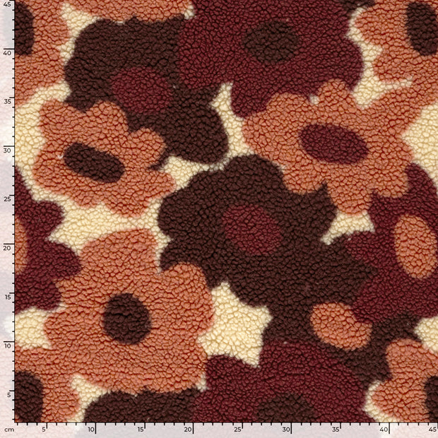 Sherpa Fleece fabric Flowers Beige
