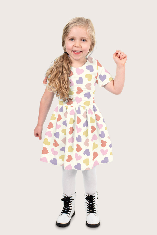 Cotton Poplin fabric Hearts Off White