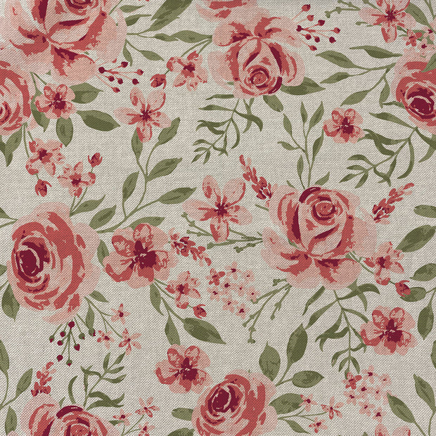 Linen Look fabric Flowers Light Pink