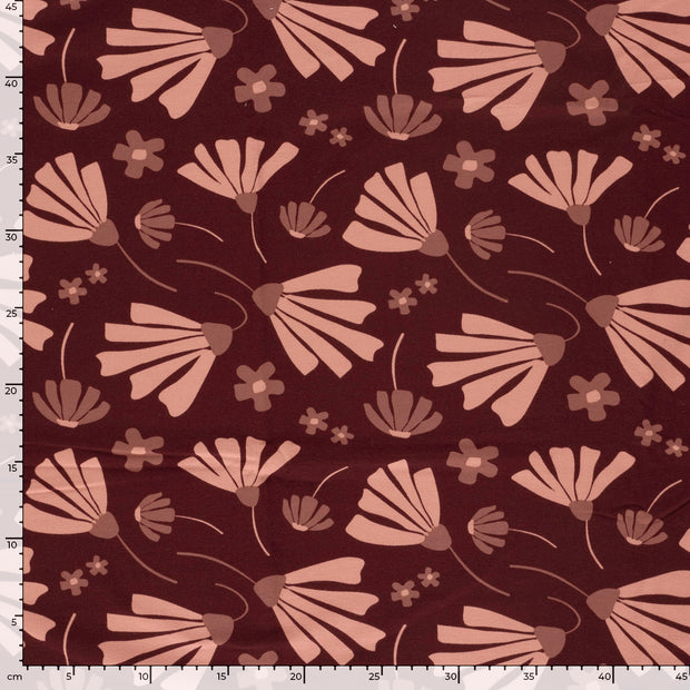 French Terry fabric Flowers Red