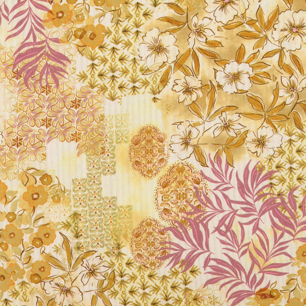 Popeline de Coton tissu fleurs marron