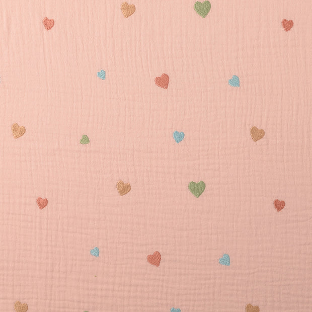 Double gaze tissu cœurs Rose