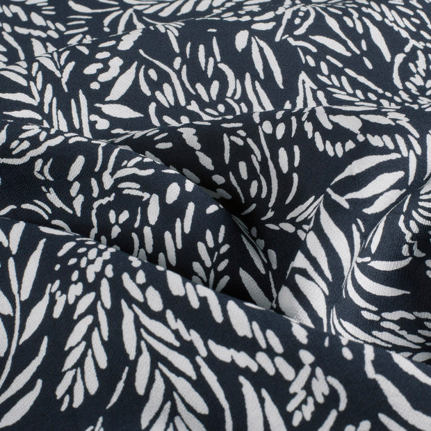 Viscose Nylon Crepe fabric Leaves Navy