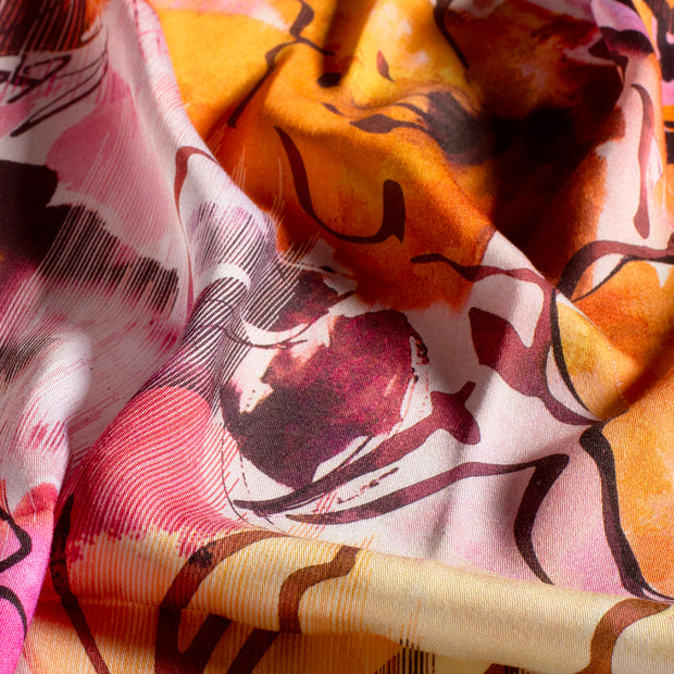 Viscose Satin fabric Flowers Coral