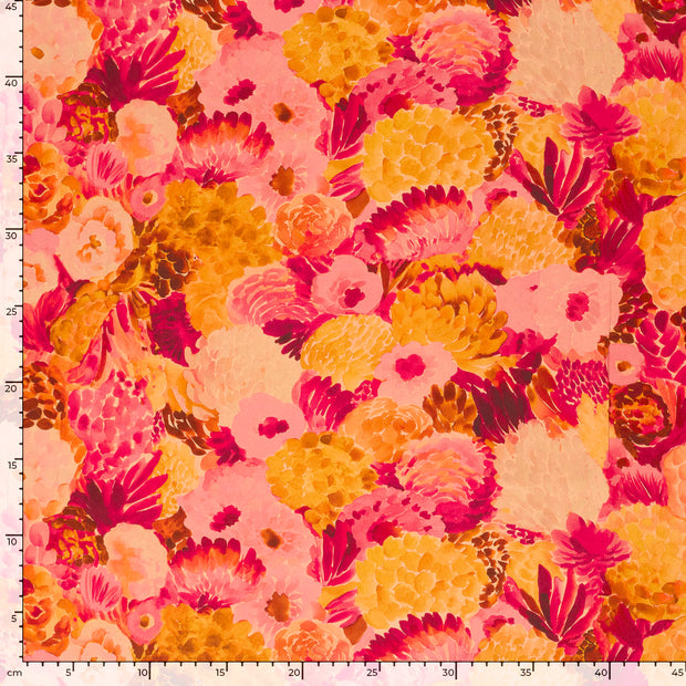 Viscose Satin tissu fleurs Saumon