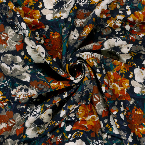 Viscose Nylon Crepe fabric Navy printed 