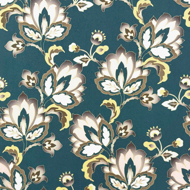 Popeline de Coton tissu fleurs Bleu Canard