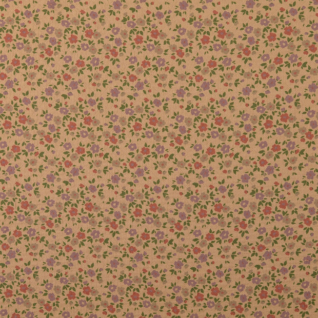 Cotton Poplin fabric Flowers Beige