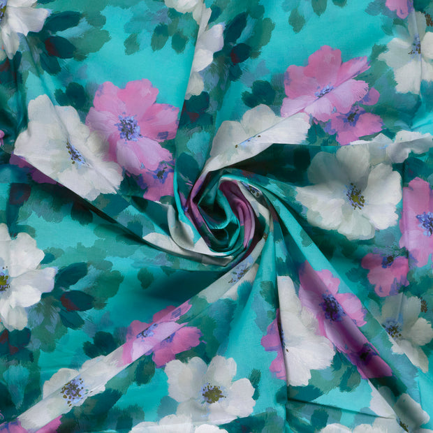 Voile fabric Petrol digital printed 