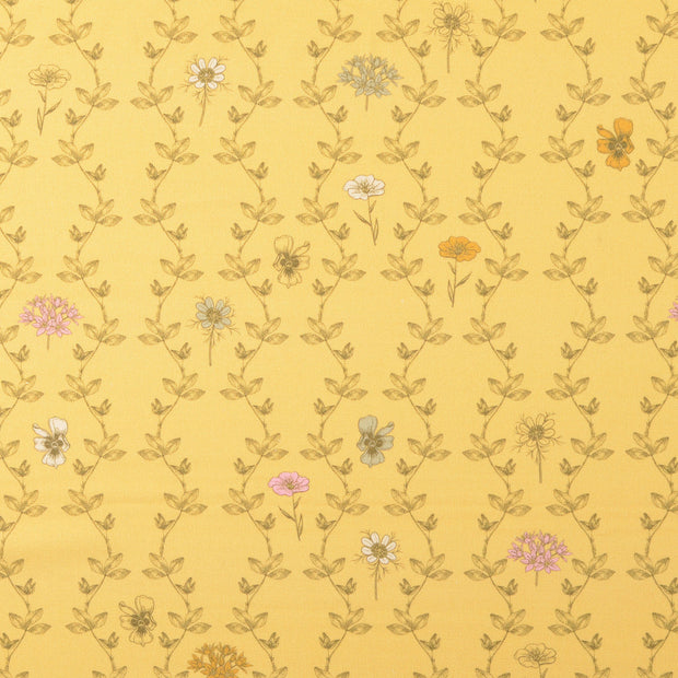 Cretonne tissu fleurs Jaune