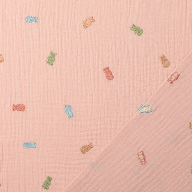 Double gaze tissu Rose brodé 