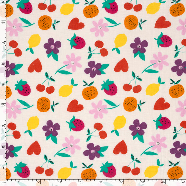 Double gaze tissu fleurs Blanc cassé