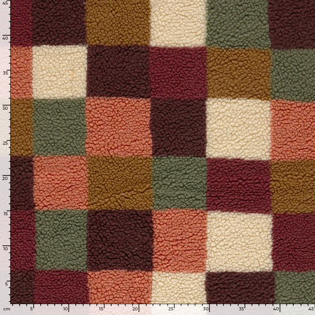 Sherpa Fleece fabric Checks Bordeaux