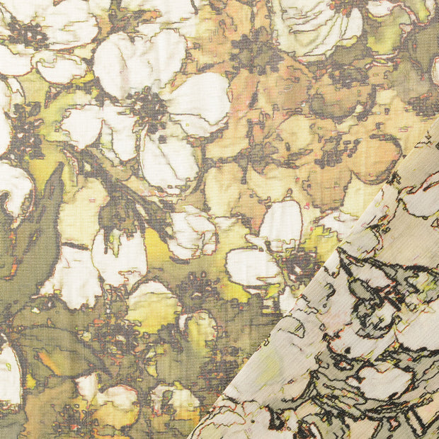 Viscose Satin fabric Beige digital printed 