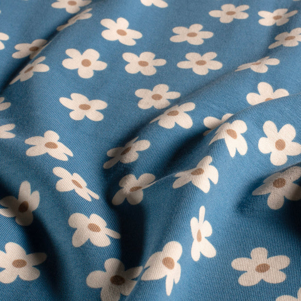 French Terry geraut fabrik Blumen Indigoblau