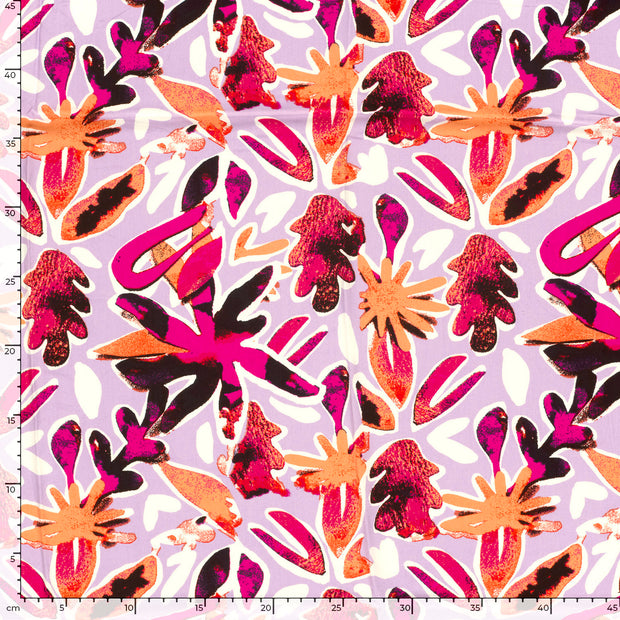 Popeline de Viscose tissu fleurs Lilas