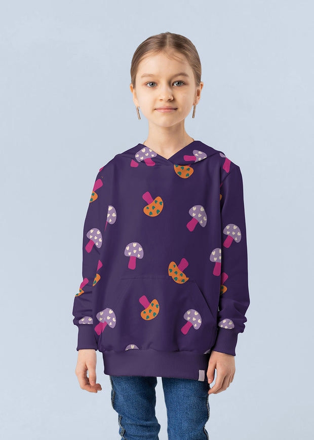French Terry fabric Mushrooms Purple