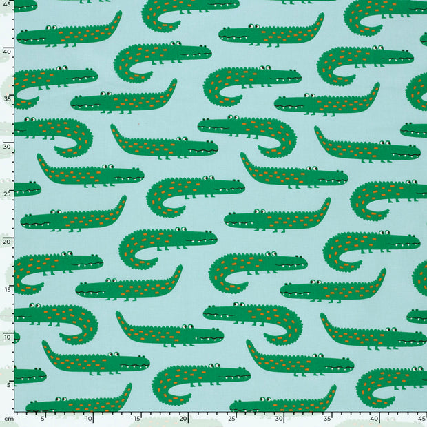 Popeline de Coton tissu crocodiles Bleu bébé