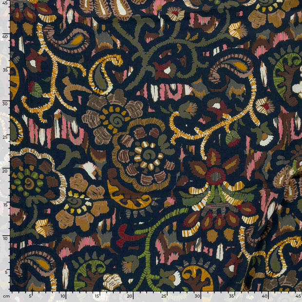 Viscose Satin fabric Abstract Navy