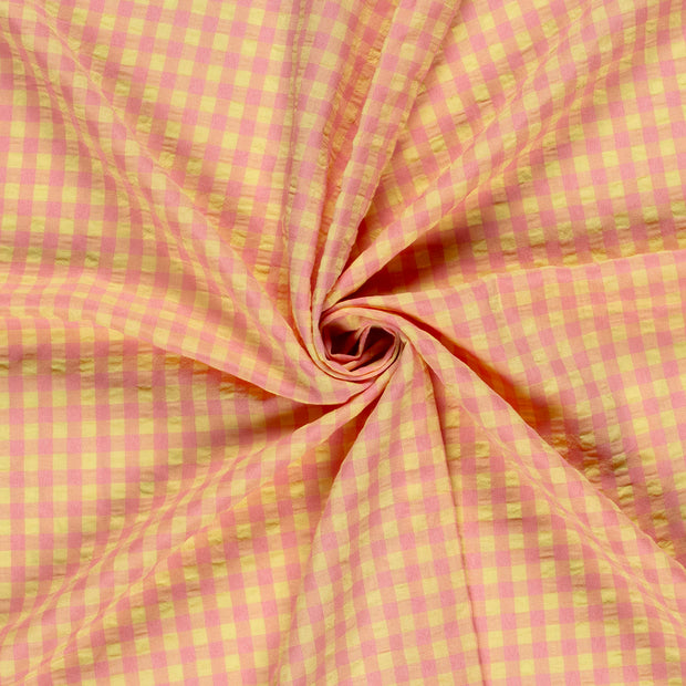 Popeline de Coton tissu Rose clair Seersucker 