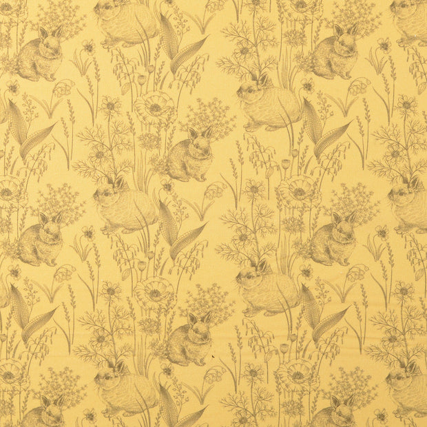 Cretonne tissu fleurs Jaune