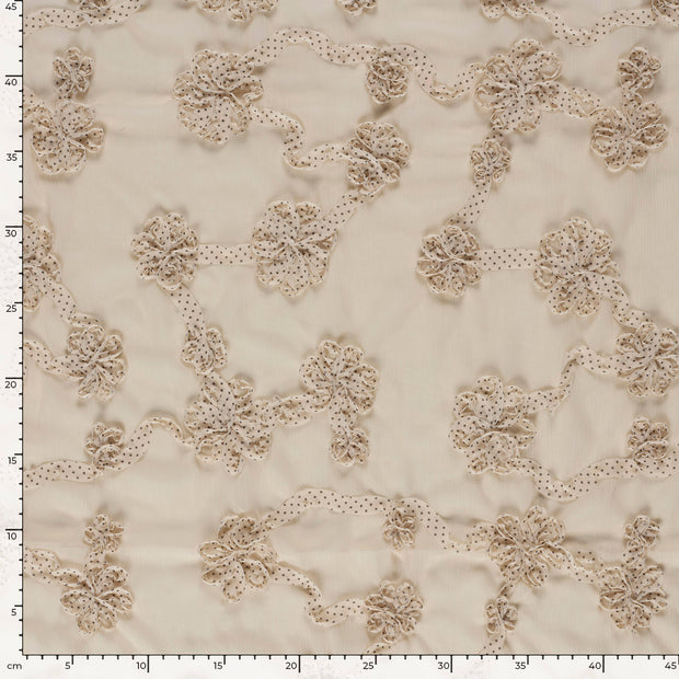 Chiffon tissu fleurs Beige