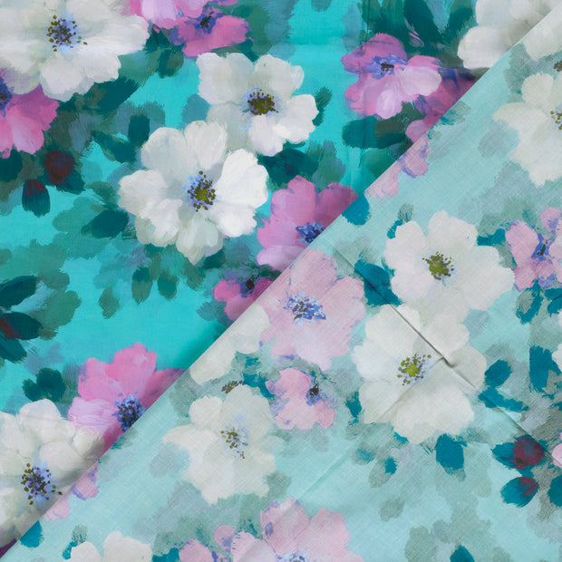Voile fabric Flowers digital printed 