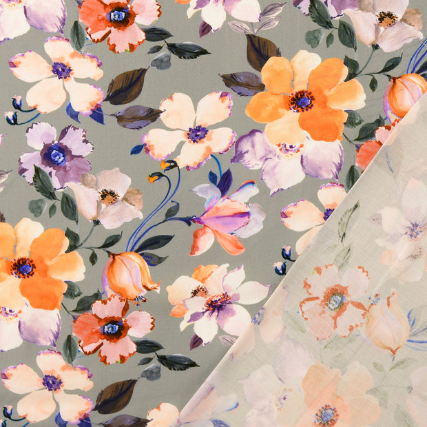 Viscose Poplin fabric Grey digital printed 