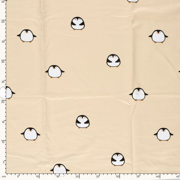 French Terry fabric Penguins Beige
