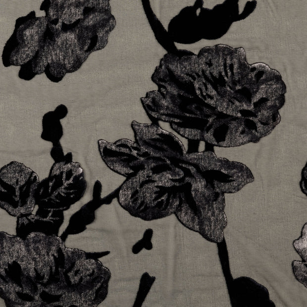 Velours fabric Flowers grey
