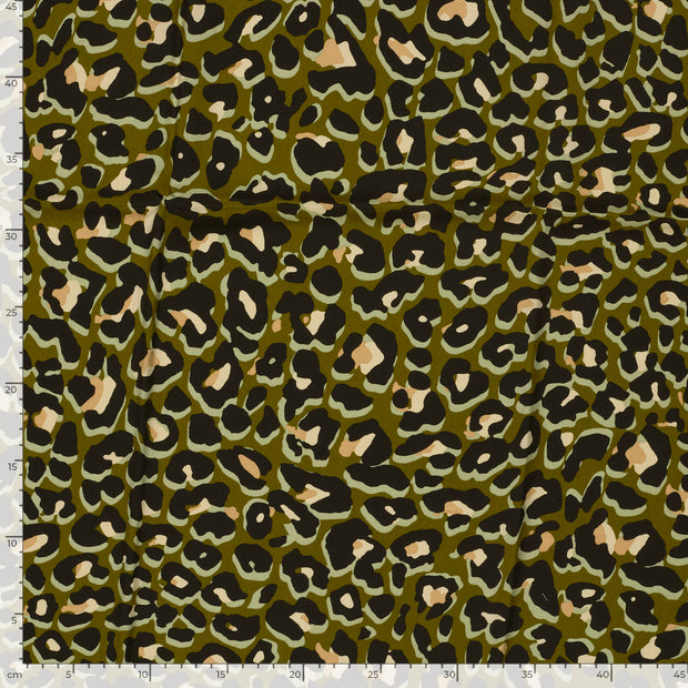 Viscose Poplin fabric Flowers Khaki Green
