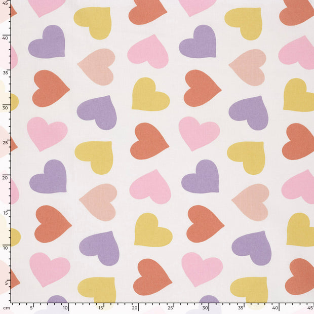 Cotton Poplin fabric Hearts Off White