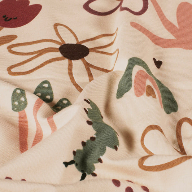 French Terry fabric Flowers Beige