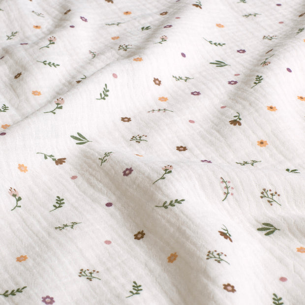Double gaze tissu fleurs Blanc cassé