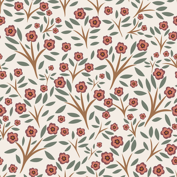Flanell fabrik Blumen Beige
