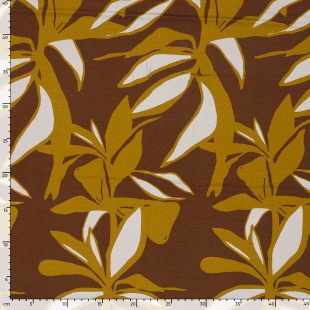 Viscose Nylon Crepe fabric Flowers Brown