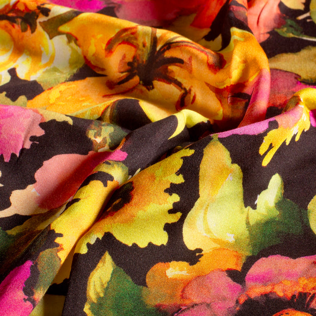 Viscose Satin tissu fleurs Coral