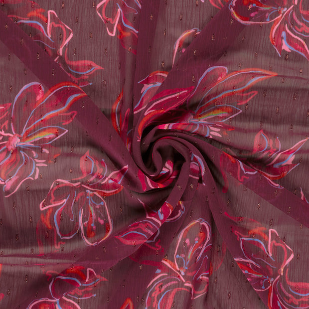 Chiffon fabric Bordeaux digital printed 