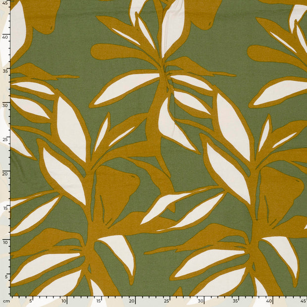 Viscose Nylon Crepe fabric Flowers Khaki Green