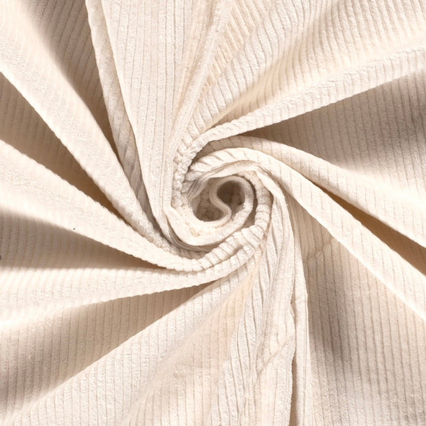 Velours Côtelé Stretch 6w tissu Unicolore Blanc cassé