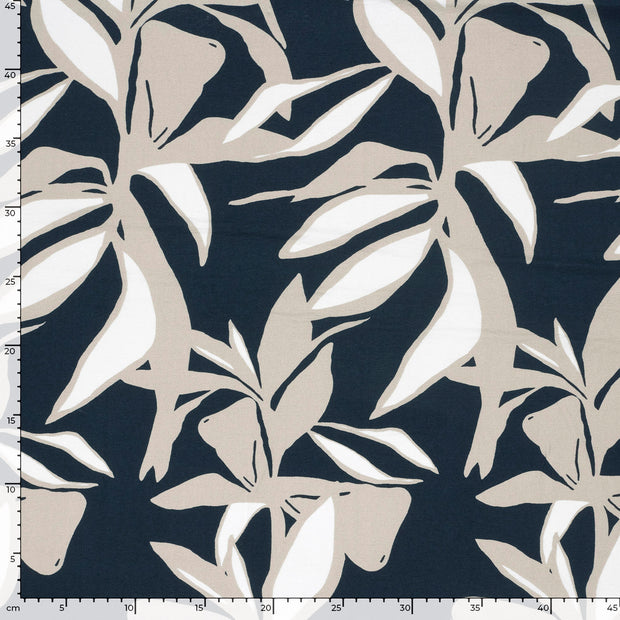 Viscose Nylon Crepe fabric Flowers Navy