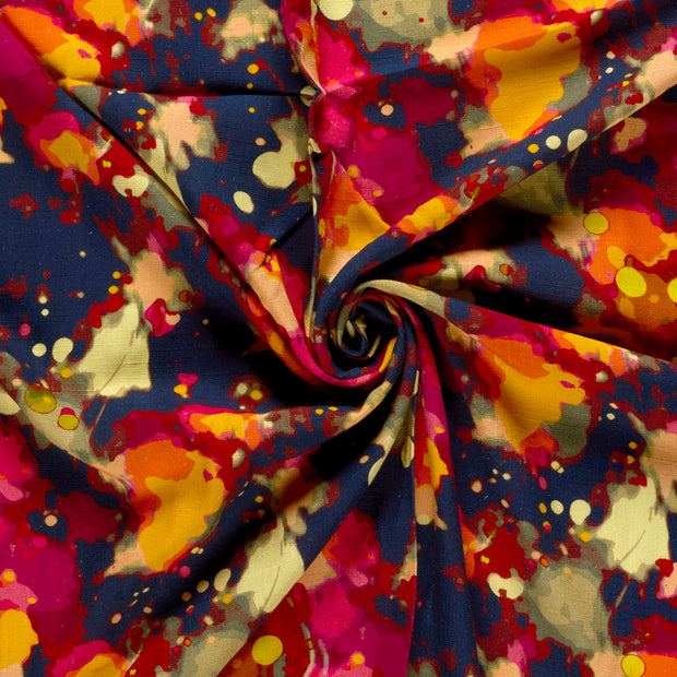 Woven Viscose Linen fabric Navy printed 
