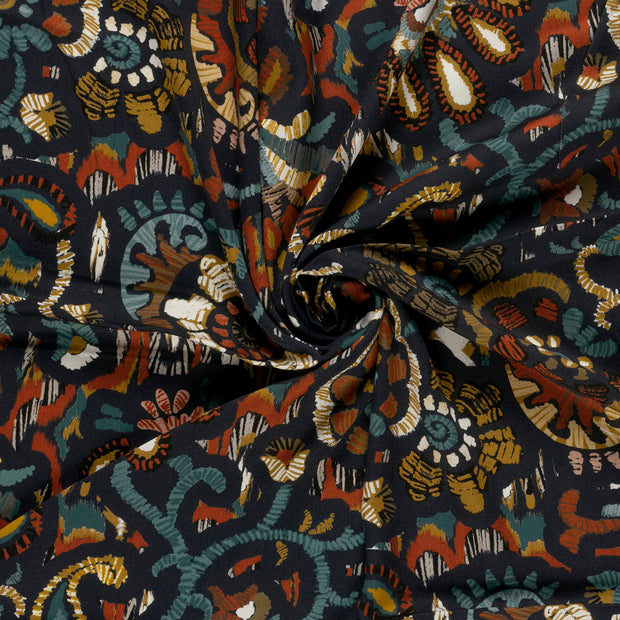 Viscose Satin fabric Navy printed 