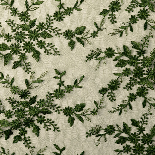 Dentelle tissu fleurs Menthe foncée