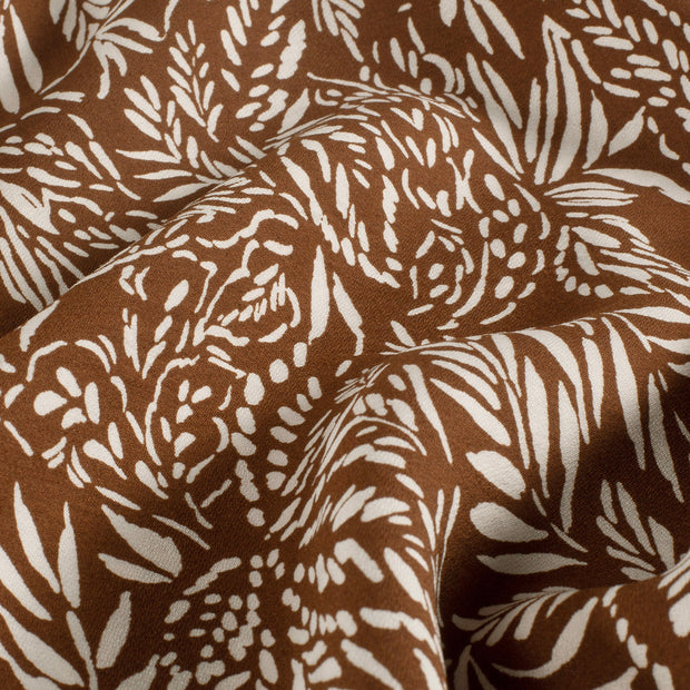 Viscose Nylon Crepe fabric Leaves Brown