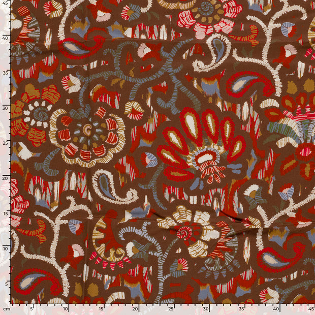 Viscose Satin fabric Abstract Brown