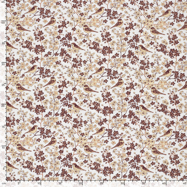 Popeline de Coton tissu oiseaux Blanc cassé