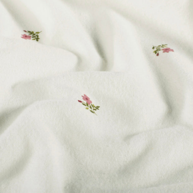 Flanelle tissu fleurs Blanc cassé