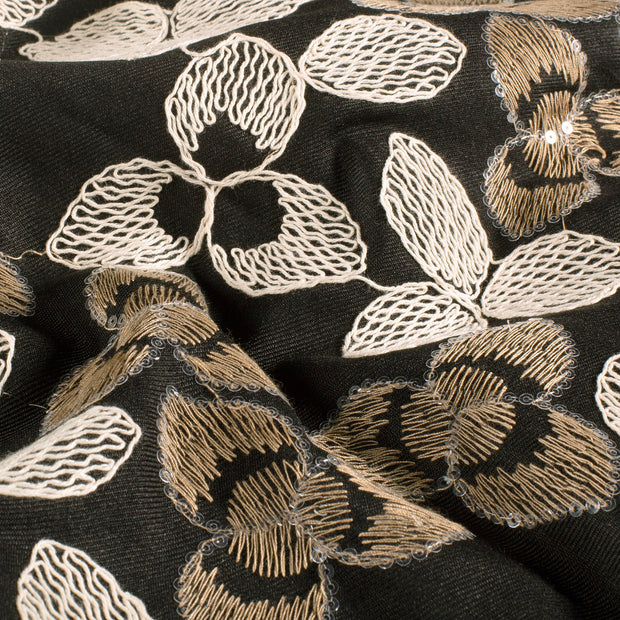 Sergé tissu fleurs Noir